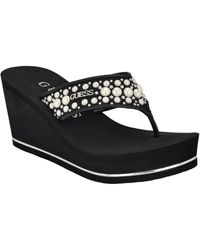 Guess - Silus Imitation Pearl Detail Thong Wedge Sandals - Lyst
