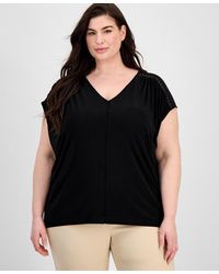 Anne Klein - Plus Size Lace-trim V-neck Cap-sleeve Top - Lyst