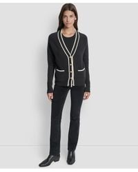 DKNY - Long Sleeve Tipped V-neck Cardigan Sweater - Lyst