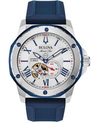 Bulova - Automatic Marine Star Blue Silicone Strap Watch 45mm - Lyst