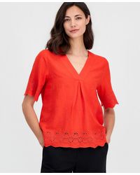 Tahari - Embroidered Eyelet-hem Top - Lyst