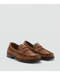 Mango - Ruched Suede Leather Loafers - Lyst