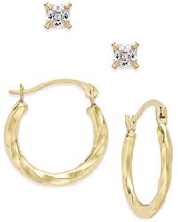 Macy's - 2-pc Set Cubic Zirconia Studs And Twisted Hoop Earrings In 10k Gold - Lyst