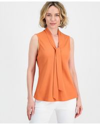 Kasper - Solid Sleeveless Tie-neck Blouse - Lyst