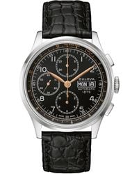 Bulova - Swiss Automatic Chronograph Joseph Black Leather Strap Watch 42mm - Lyst