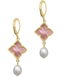 Adornia - 14k Gold Plated Floral And Pearl Drop Earrings Imitation Mother Of Pearl - Lyst