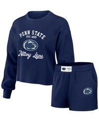 WEAR by Erin Andrews - Distressed Penn State Nittany Lions Waffle Knit Long Sleeve T-shirt And Shorts Lounge Set - Lyst