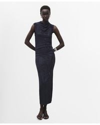 Mango - Draped Collar Embroidered Dress - Lyst