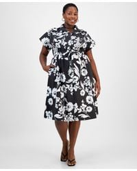 Sandra Darren - Plus Size Printed Short-sleeve Shirtdress - Lyst