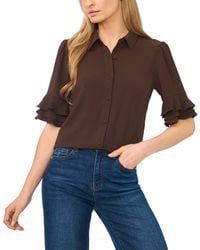 Cece - Button-front Ruffled 3/4-sleeve Blouse - Lyst