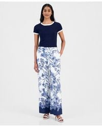 Tahari - Printed Wide-leg Pull-on Pants - Lyst