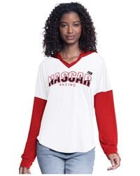 G-III 4Her by Carl Banks - White/red Nascar Bench Player Oversized Long Sleeve Hoodie V-neck T-shirt - Lyst