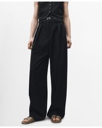Mango - Wide Leg Wool Blend Suit Trousers - Lyst