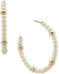 DKNY - Gold-tone Medium Bead & Imitation Pearl C-hoop Earrings - Lyst