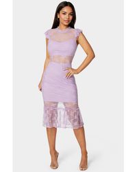 Bebe - Illusion Lace Midi Dress - Lyst