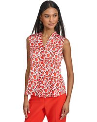 Karl Lagerfeld - Printed V-neck Ruffle-trim Top - Lyst