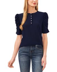 Cece - Ruched Puff-sleeve Henley Knit Top - Lyst