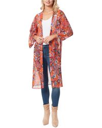 Jessica Simpson Tina Printed Open-front Duster - Red
