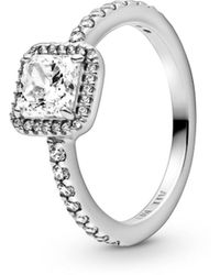 PANDORA - Cubic Zirconia Timeless Square Sparkle Halo Ring - Lyst