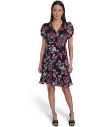 Calvin Klein - Petite Knot-sleeve Printed Dress - Lyst