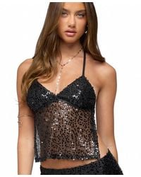 Edikted - Annael Sequin Net Backless Halter Top - Lyst