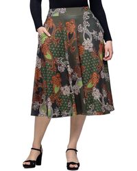 24seven Comfort Apparel - Green Print Elastic Waist Pocket Midi Skirt - Lyst