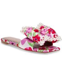 Betsey Johnson - Liah Pearl-embellished Bow Slide Sandals - Lyst