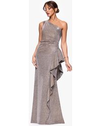 Xscape Jacquard One-shoulder Long Dress in Green | Lyst