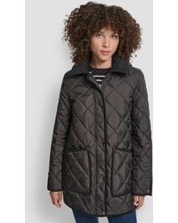 DKNY - Corduroy Collar Hooded Quilted Coat - Lyst