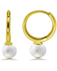 Macy's - White Cultured Pearl huggie Hoop Earring - Lyst