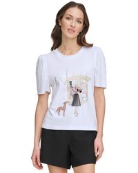 DKNY - Graphic-print Puff-sleeve T-shirt - Lyst
