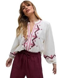 Raffya - Dina V-neck Embroidered Blouse - Lyst