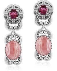 American West Jewelry - Sterling Silver Rhodochrosite Red Garnet Desert Bloom Dangle Earrings - Lyst