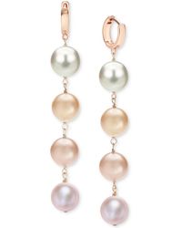 Macy's Multicolour Cultured Freshwater Pearl (10mm) Linear Drop Earrings In 14k Rose Gold-plated Sterling Silver - Metallic