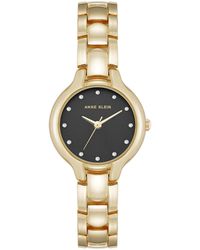 Anne Klein - Quartz Delicate Crystal Accented Black Dial Gold-tone Alloy Metal Watch - Lyst