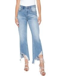 Blue Revival - High Waisted Straight Leg Frayed Hem 100% Cotton Jeans - Lyst