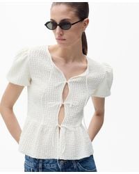 Mango - Bow Closure Textured Blouse - Lyst