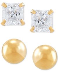 Macy's - 2-pc. Set Cubic Zirconia Princess And Polished Round Stud Earrings - Lyst