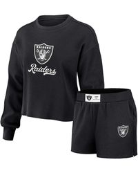 WEAR by Erin Andrews - Distressed Las Vegas Raiders Waffle Knit Long Sleeve T-shirt And Shorts Lounge Set - Lyst