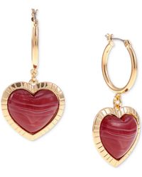 INC International Concepts Gold-tone Stone Heart Charm Hoop Earrings, Created For Macy's - Pink