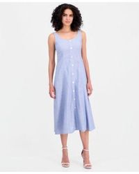Anne Klein - Linen Blend Sleeveless Button Front A Line Dress - Lyst