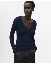 Mango - V-neck Ribbed Knit Sweater - Lyst
