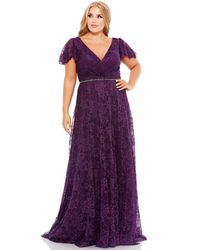 Mac Duggal - Plus Size Embellished Flutter Sleeve Evening Gown - Lyst