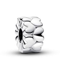 PANDORA - Sterling Silver Heart Pattern Clip Charm - Lyst