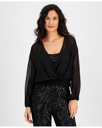 Vince Camuto - Overlapping Sequin Long-sleeve Top - Lyst