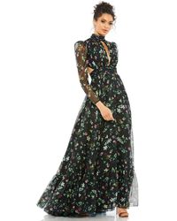 Mac Duggal - Floral Print High Neck Keyhole Lace Up Gown - Lyst
