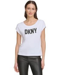 DKNY - Logo-print Boat-neck T-shirt - Lyst