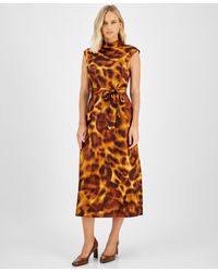 Tahari - Printed Belted Midi Dress - Lyst