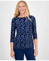 Style & Co. - Printed Cotton 3/4-sleeve Top - Lyst