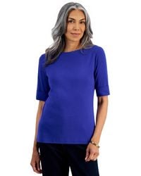 Style & Co. - Petite Cotton Elbow-sleeve Boat-neck Top - Lyst